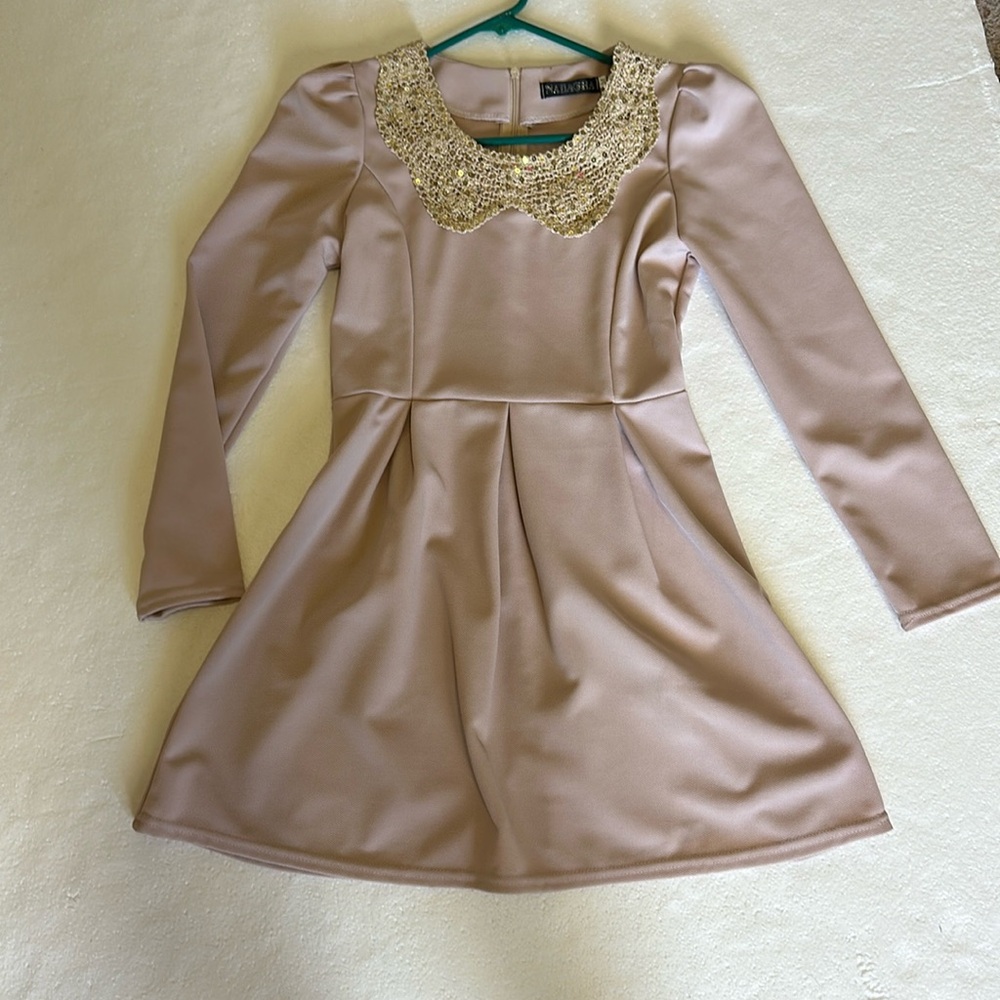 Nadasha Beige mini long sleeve mini dress. Size M